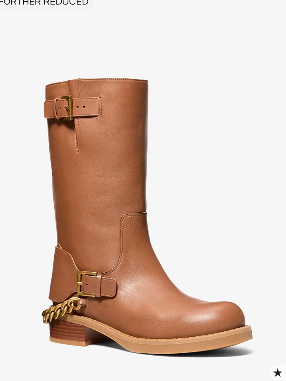 Micheal Kors Cayden Leather Boots with Gold Chain Accent